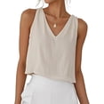 thumbnail image 1 of Womens V Neck Sleeveless Linen Tank Top for Spring Summer Casual Daily Wear, 1 of 6