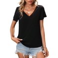thumbnail image 1 of Womens V Neck Solid Crisscross Back Tee Short Sleeve Backless Summer Blouse For Women, 1 of 6