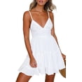 thumbnail image 1 of Womens V-Neck Spaghetti Strap Bowknot Backless Sleeveless Lace Mini Swing Skater Dress, 1 of 5