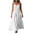 thumbnail image 1 of Womens V-Neck Spaghetti Strap Maxi Dress Adjustable Straps Button Front Lace Trim Beach Long Dress White, 1 of 7