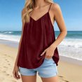 thumbnail image 1 of Womens V Neck Spaghetti Strap Tank Tops Sleeveless Flowy Camisole Loose Cami Basic Adjustable Shirt Red XL, 1 of 6