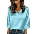 thumbnail image 1 of Womens V-Neck Stain Tops 3/4 Length Sleeve Solid T-Shits Blouses Comfy Breathable Work Office Daily Outfits 2026 Trendy Spring Summer Clothes, 1 of 6