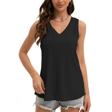 Womens V Neck Summer Tank Tops Trendy Casual Loose Fit Flowy Sleeveless Shirts