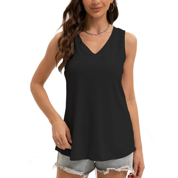 Womens V Neck Summer Tank Tops Trendy Casual Loose Fit Flowy Sleeveless Shirts