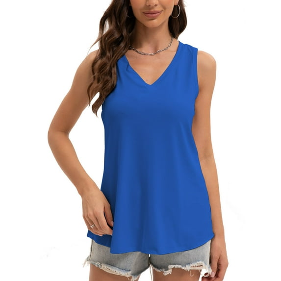Womens V Neck Summer Tank Tops Trendy Casual Loose Fit Flowy Sleeveless Shirts