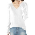 thumbnail image 1 of Womens V Neck Sweater, Fall Sweaters for Women Fashion Loose Fit Knitted Solid Color Long Sleeve Pullover S-2XL, 1 of 3