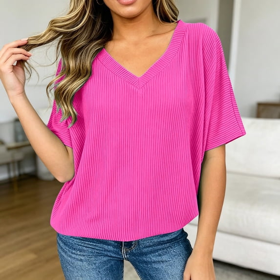 Womens V Neck Sweater Vest Oversized Ribbed Knit Sleeveless Casual Loose Fit Pullover Tank Top Pink XXXXL