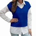 thumbnail image 1 of Womens V Neck Sweater Vest Ribbed Knit Casual Cap Sleeve Loose Fit Pullover Tops Fall Clothes Royal Blue M, 1 of 6