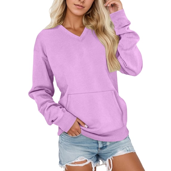 Womens V Neck Sweatshirt with Pockets Hoodless Hoodies Fleece Casual Pullover, 400