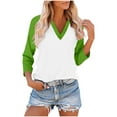 thumbnail image 1 of Womens V Neck T Shirt, 3/4 Sleeve Shirts for Women Fall Plus Size Casual Color Patchwork Raglan Sleeve Tees Tops, 1 of 6
