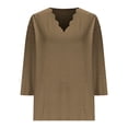 thumbnail image 1 of Womens V Neck T-Shirt 3/4 Sleeve Tops Dressy Casual Loose Fitting Shirts, Summer Vacation Pullover Blouses Trendy Clothes Coffee XXL, 1 of 5