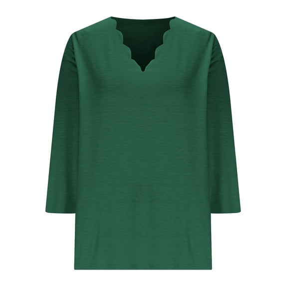 Womens V Neck T-Shirt 3/4 Sleeve Tops Dressy Casual Loose Fitting Shirts, Summer Vacation Pullover Blouses Trendy Clothes Green M