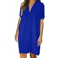 thumbnail image 1 of Womens V Neck T Shirt Dress Short Sleeve Summer Casual Loose Fit Mini Tunic Sundress with Pockets, 1 of 4
