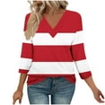 thumbnail image 1 of Womens V Neck T Shirt, Summer Tops for Women Fashion Loose Fit Striped Printed 3/4 Sleeve Shirts S-2XL, 1 of 8