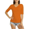 thumbnail image 1 of Womens V Neck T Shirts Half Sleeve Tops Summer Tees Basic Solid Slim Tops Plus Size Soft Tees Workout Going Out Tops, 1 of 6