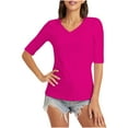 thumbnail image 1 of Womens V Neck T Shirts Half Sleeve Tops Summer Tees Basic Solid Slim Tops Plus Size Soft Tees Workout Going Out Tops, 1 of 6
