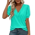 thumbnail image 1 of Womens V Neck T Shirts Lightweight Short Sleeve Tops Casual Basic Tees Trendy Summer Shirts, 1 of 7