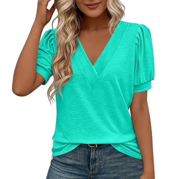 Womens V Neck T Shirts Lightweight Short Sleeve Tops Casual Basic Tees Trendy Summer Shirts