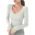 thumbnail image 1 of Womens V Neck T Shirts, Long Sleeve Shirts for Women Fall Casual Solid Color Slimming Fit Basic Tees T-Shirts S-XL, 1 of 5