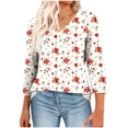 thumbnail image 1 of Womens V Neck T-Shirts Loose Fit Summer Fall Casual Tops 3/4 Length Sleeve Graphic Tee Plus Size Tshirts (3XL, Red), 1 of 7