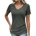 thumbnail image 1 of Womens V Neck T Shirts, Short Sleeve Shirts for Women Summer Casual Vintage Solid Color Slim Fit Ribbed Tees Tops S-XL, 1 of 5