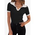 thumbnail image 1 of Womens V Neck T Shirts Short Sleeve Slim Fit POLO Tops Solid Color Trendy Summer Basic Tee T-Shirts, 1 of 6