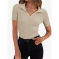 thumbnail image 1 of Womens V Neck T Shirts Short Sleeve Slim Fit POLO Tops Solid Color Trendy Summer Basic Tee T-Shirts, 1 of 6