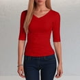 thumbnail image 1 of Womens V Neck T Shirts Slim Fit Half Sleeve Tops Casual Shirt (Red M/.), 1 of 3