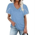 thumbnail image 1 of Womens V Neck T Shirts Summer Petal Short Sleeve Casual Tops, 1 of 4