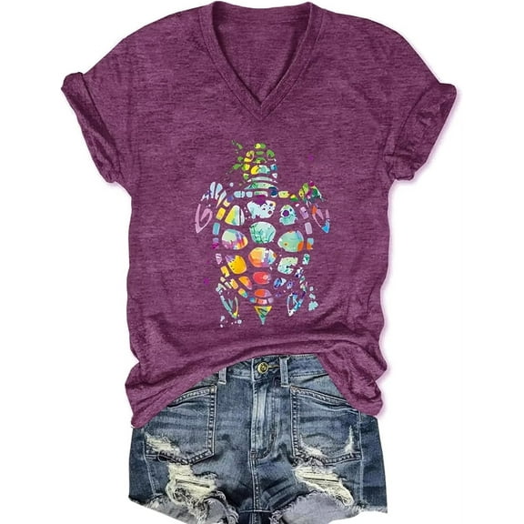 Womens V Neck T Shirts Vintage Cute Boho Flowers Short Sleeve Wildflower Tops