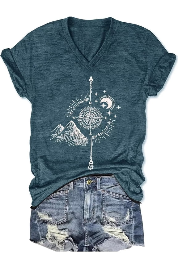 Womens V Neck T Shirts Vintage Cute Boho Flowers Short Sleeve Wildflower Tops