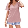 thumbnail image 1 of Womens V Neck TShirts Short Sleeve Loose Casual Summer Tops with Pocket, 1 of 5