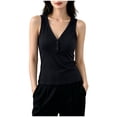 thumbnail image 1 of Womens V Neck Tank Tops Summer Ribbed Sleeveless Henley Shirts Casual Loose Fit Button Up Cami Knit Tees Black, 1 of 6