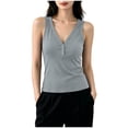 thumbnail image 1 of Womens V Neck Tank Tops Summer Ribbed Sleeveless Henley Shirts Casual Loose Fit Button Up Cami Knit Tees Gray, 1 of 6