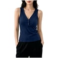 thumbnail image 1 of Womens V Neck Tank Tops Summer Ribbed Sleeveless Henley Shirts Casual Loose Fit Button Up Cami Knit Tees Navy, 1 of 6