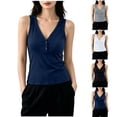 thumbnail image 1 of Womens V Neck Tank Tops Summer Ribbed Sleeveless Henley Shirts Casual Loose Fit Button Up Cami Knit Tees White, 1 of 6