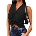 thumbnail image 1 of Womens V Neck Tank Tops Summer Ruched Sleeveless Ribbed Casual Crop Knit Shirts Tops, 1 of 6
