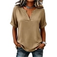 thumbnail image 1 of Womens V Neck Tops Short Sleeve Relaxed Loose Fit Casual Summer Blouses Versatile Everyday Summer Shirts Camel XL, 1 of 5