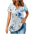 thumbnail image 1 of Womens V-Neck Tshirts Summer Henley Short Sleeve Tops Casual Pleated Blouse Dressy Loose Floral Basic Tee Oversize Blouses, 1 of 8