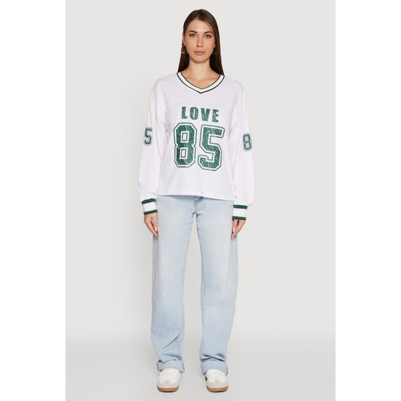 Womens V Neck Varsity Stripe Graphic Tee