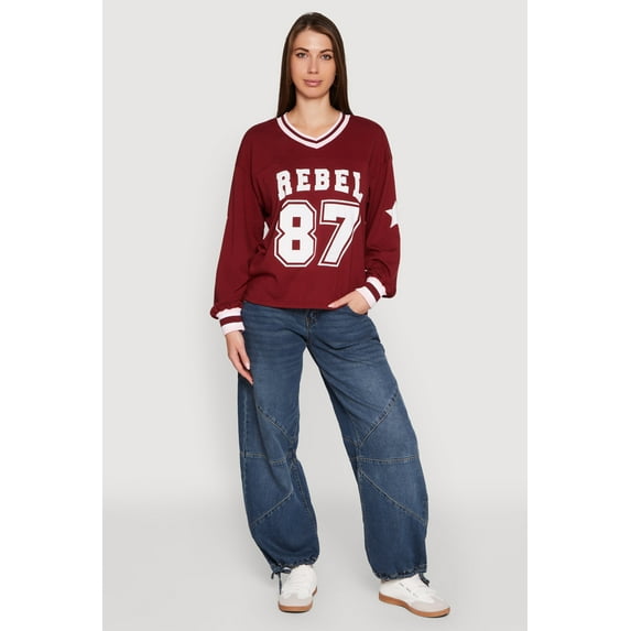 Womens V Neck Varsity Stripe Graphic Tee
