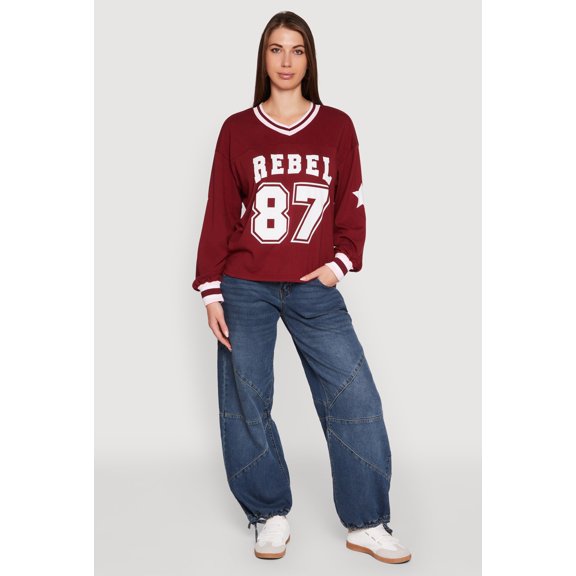 Womens V Neck Varsity Stripe Graphic Tee