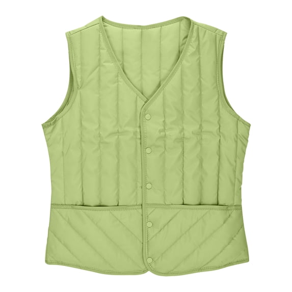 Womens V Neck Vest Fitted Snap Sleeveless Quilted Jackets Fall Winter Warm Casual Layering Lightweight Tops Green L