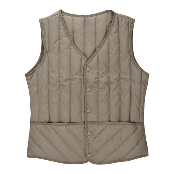 Womens V Neck Vest Fitted Snap Sleeveless Quilted Jackets Fall Winter Warm Casual Layering Lightweight Tops Khaki S