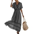 thumbnail image 1 of Womens V-Neck Wrap Maxi Dress Casual Striped Short Sleeve Boho Dress Summer Beach Vacation Sundress, 1 of 6