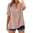 thumbnail image 1 of Womens V Neck with Button Shirts Short Sleeve Loose Solid Henley Blouses Daily Commuting Pullover Tops, 1 of 4