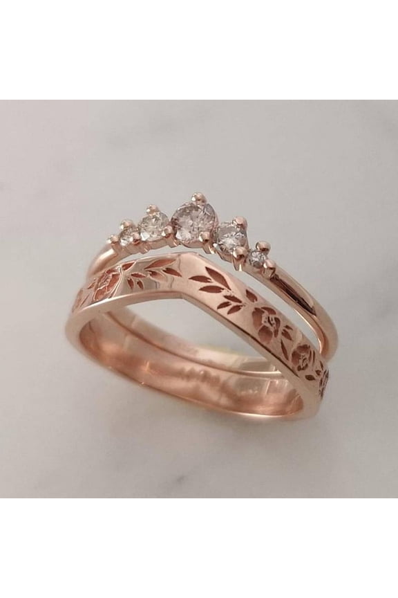 Womens V Shaped Double Ring Set Elegant Alloy Rings Electroplated Wreath Design Fashion Jewelry Accessories Two Rings