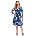 thumbnail image 1 of Womens V-neck 3/4 Sleeve A Line Midi Faux Wrap Plus Size Cocktail Party Swing Dress, 1 of 1