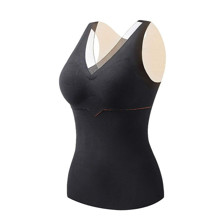 Womens Thermal Tops Lace V Neck Fleece Lined Tank Tops Camisoles Cold-proof  One-piece Thermal Underwear Vest