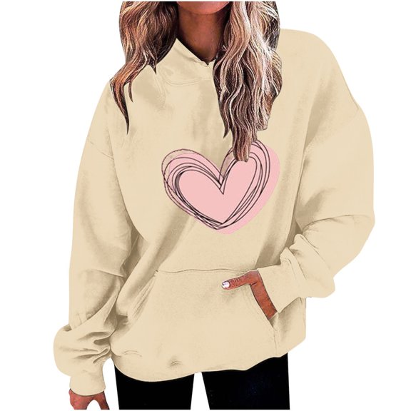 Womens Valentine Day Graphic Pullover Hoodie Long Sleeve Casual Fleece Sweatshirt Loungewear Top